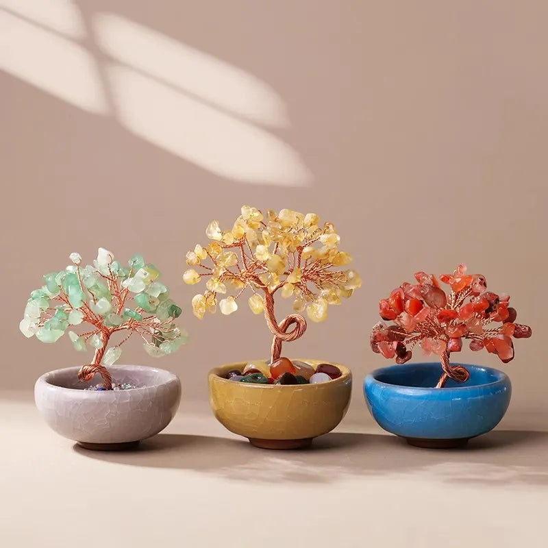 Natural Pink Crystal Money Tree with Fortune Basin & Adjustable Wire Branches - Desktop Feng Shui Decor for Wealth and Prosperity - Image 3
