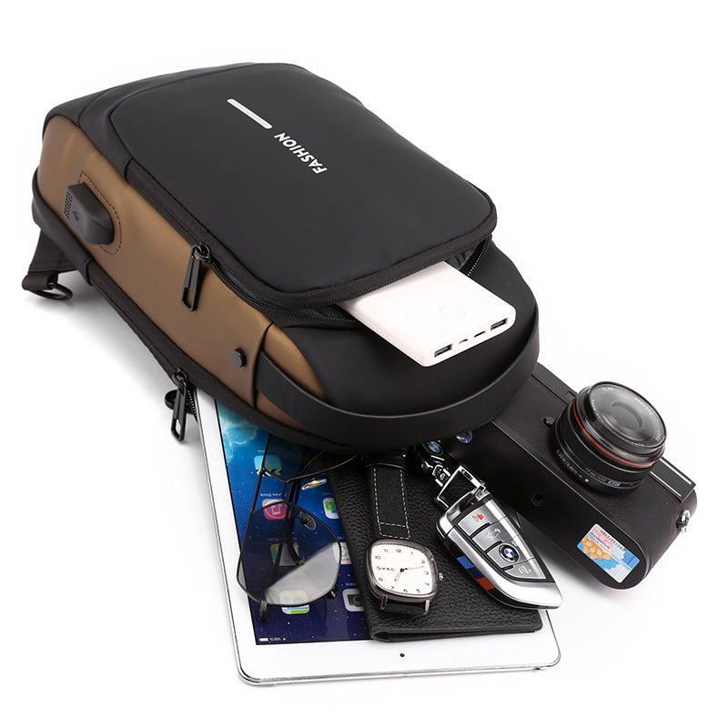 Black High Capacity Anti-Theft Tactical Chest Bag - Waterproof Leather-Film Sling with USB Charging & TSA Password Lock - Image 2