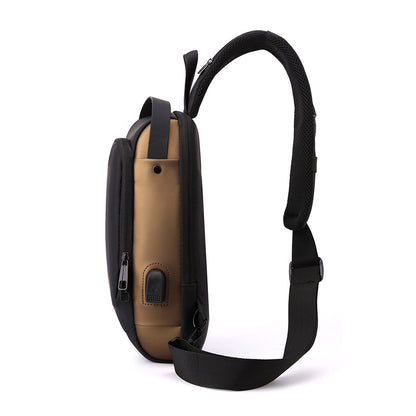 Black-Gold High Capacity Anti-Theft Tactical Chest Bag - Waterproof Leather-Film Sling with USB Charging & TSA Password Lock - Image 3