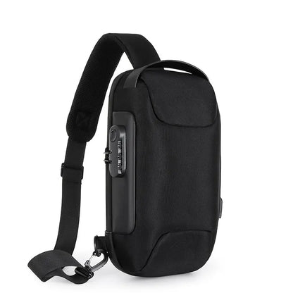 Black Lightweight Anti-Theft Tactical Chest Bag - Waterproof Security Sling Bag with 3-Digit Password Lock & Smart USB Charging Port
