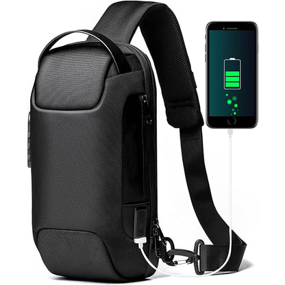 Black Lightweight Anti-Theft Tactical Chest Bag - Waterproof Security Sling Bag with 3-Digit Password Lock & Smart USB Charging Port - Image 4