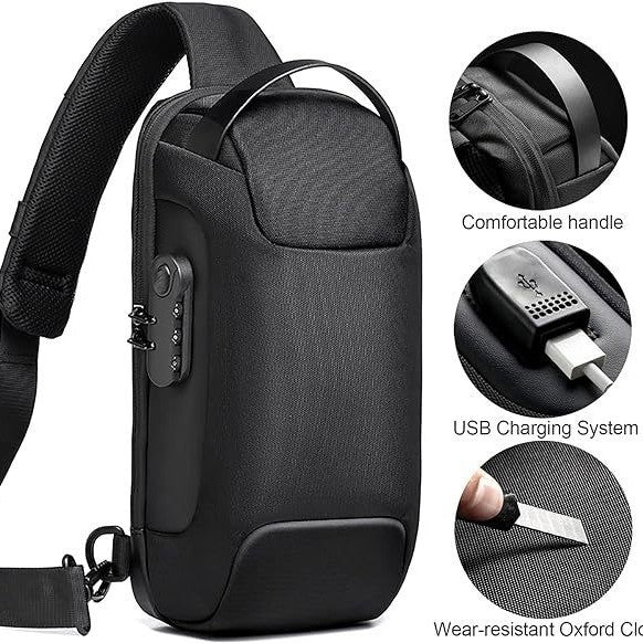 Blue Lightweight Anti-Theft Tactical Chest Bag - Waterproof Security Sling Bag with 3-Digit Password Lock & Smart USB Charging Port - Image 2