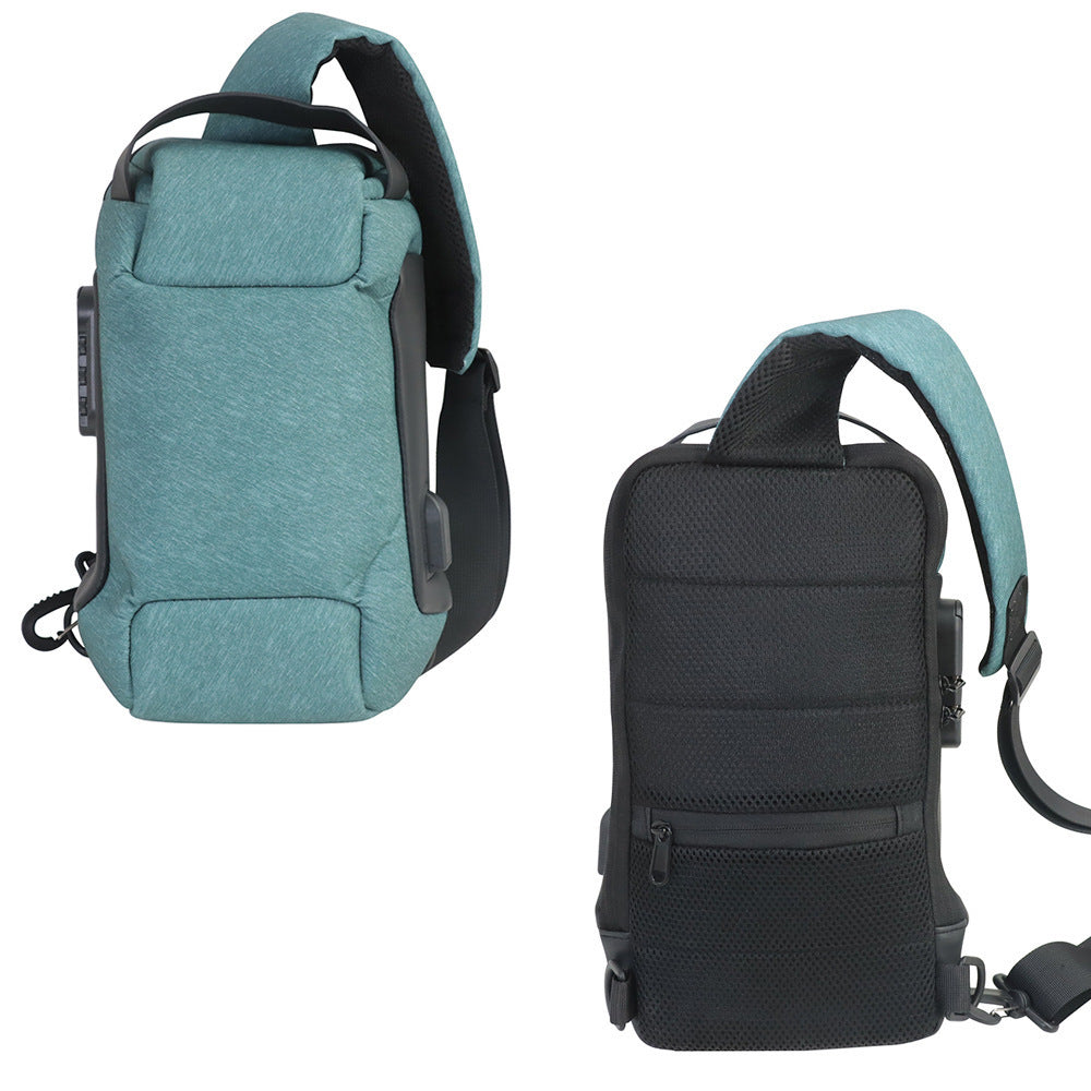 Green Lightweight Anti-Theft Tactical Chest Bag - Waterproof Security Sling Bag with 3-Digit Password Lock & Smart USB Charging Port