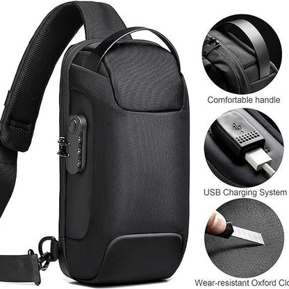 Green Lightweight Anti-Theft Tactical Chest Bag - Waterproof Security Sling Bag with 3-Digit Password Lock & Smart USB Charging Port - Image 2