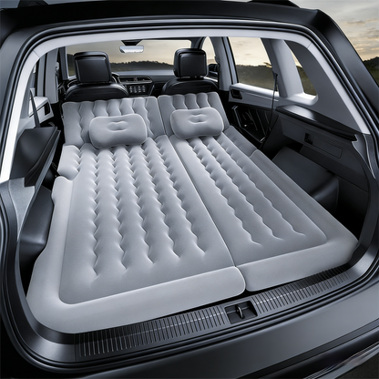Grey Multi-Chamber Car Inflatable Air Mattress with Electric Pump, Storage Bag & Pillows for Universal Trunk Sleeping and Camping (174 x 126 CM)