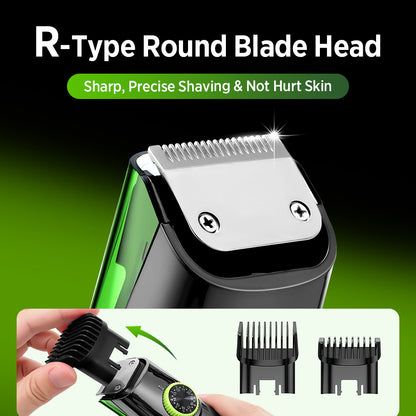 Green Beard & Hair Trimmer with Strong Vacuum Suction and Digital Display - Waterproof Rechargable Electric Clipper - Image 3