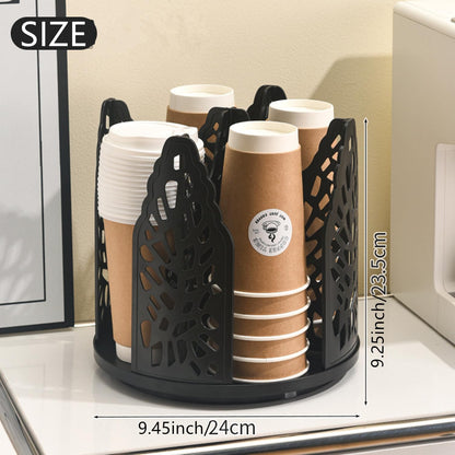 Black 360°Rotating Multi-Scenario Countertop Storage Rack - Large Capacity 4 Compartment Holder for Coffee & Tea Cups - Image 2