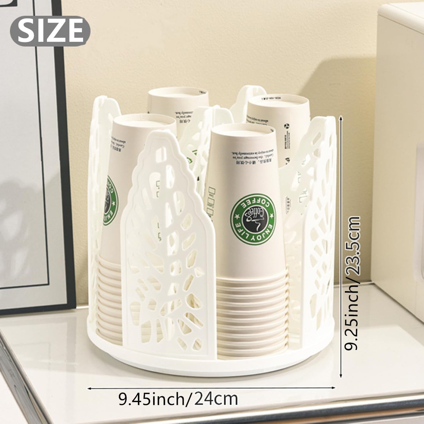 White 360°Rotating Multi-Scenario Countertop Storage Rack - Large Capacity 4 Compartment Holder for Coffee & Tea Cups - Image 3