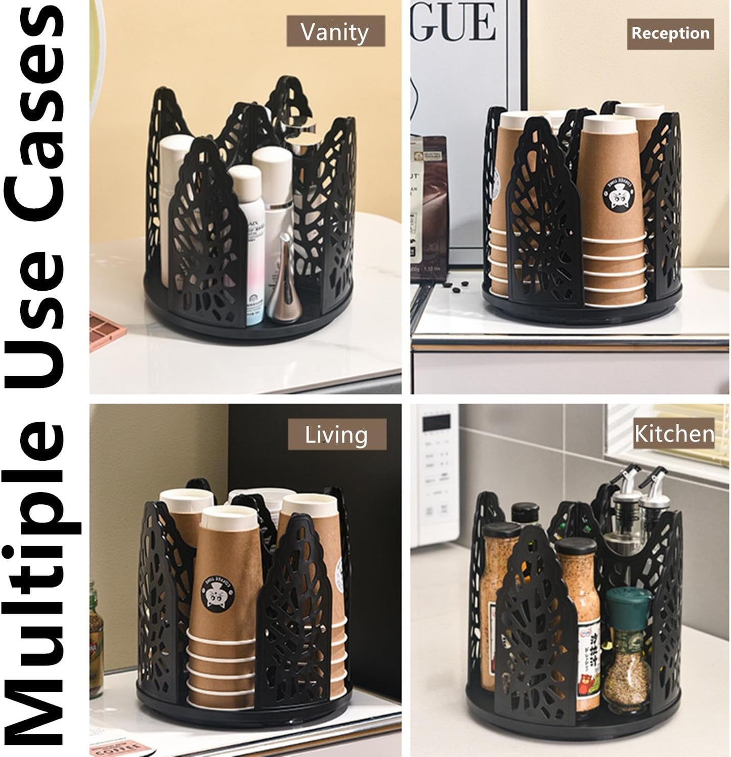White 360°Rotating Multi-Scenario Countertop Storage Rack - Large Capacity 4 Compartment Holder for Coffee & Tea Cups - Image 4
