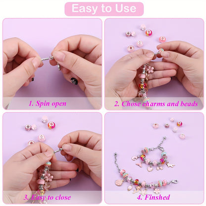 67PCS Pink DIY Charm Necklace & Bracelet Making Kit - Creative Jewelry Craft Set with Colorful Drip Oil Pendants & Metal Beads - Image 4