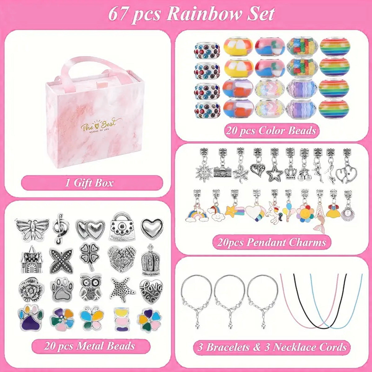 67PCS Purple DIY Charm Necklace & Bracelet Making Kit - Creative Jewelry Craft Set with Colorful Drip Oil Pendants & Metal Beads - Image 2