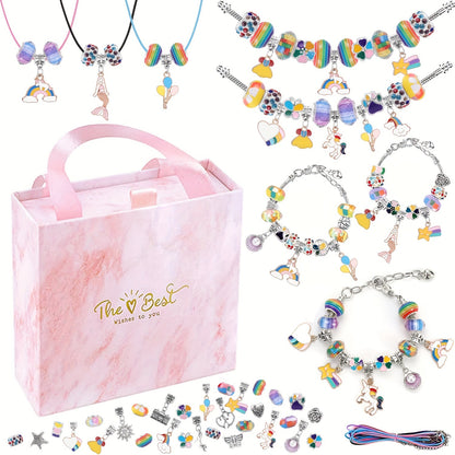 67PCS Colorful DIY Charm Necklace & Bracelet Making Kit - Creative Jewelry Craft Set with Colorful Drip Oil Pendants & Metal Beads