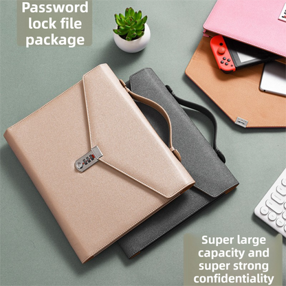 Champagne Anti-Theft Document Organizer with Secure Password Lock - Waterproof PU Leather Confidential File Bag - Image 2