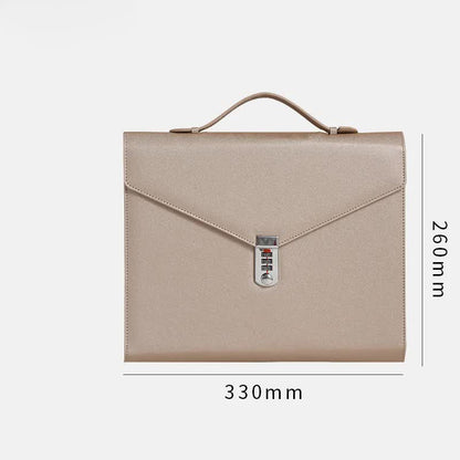 Champagne Anti-Theft Document Organizer with Secure Password Lock - Waterproof PU Leather Confidential File Bag - Image 4