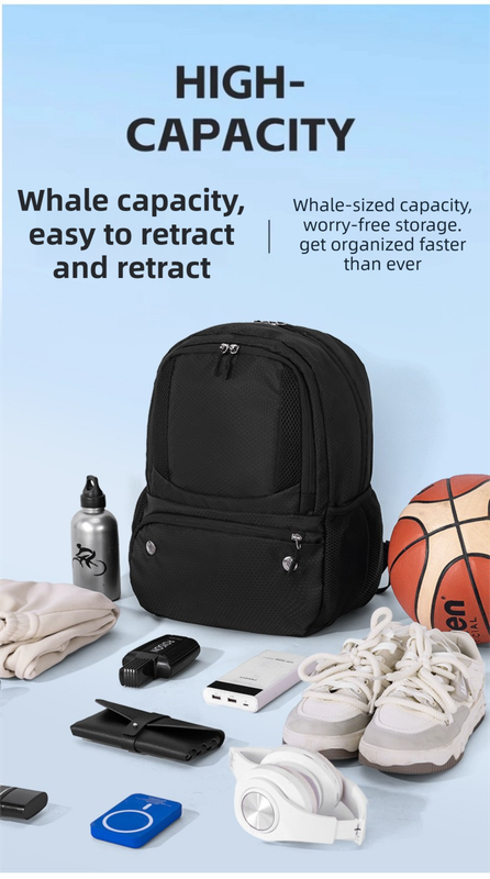 24L High-Capacity Grey Basketball Backpack with Shoe Compartment & Dedicated Ball Zone - Waterproof & Durable Oxford Training Bag - Image 2