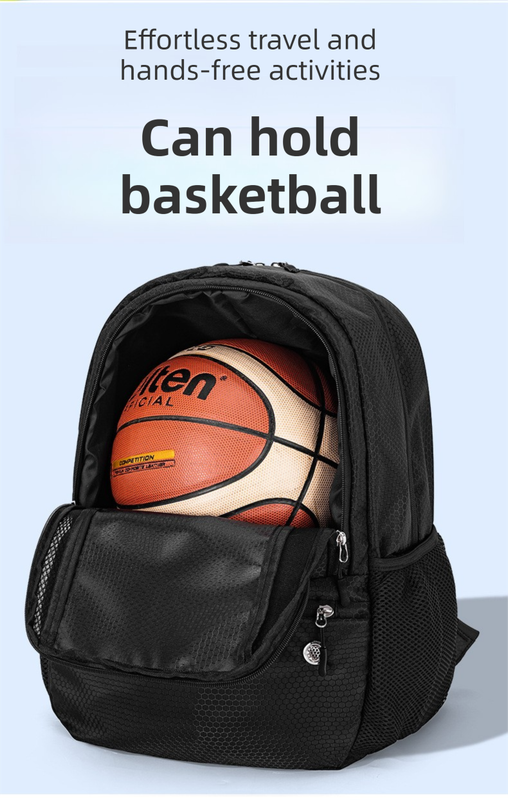 24L High-Capacity Grey Basketball Backpack with Shoe Compartment & Dedicated Ball Zone - Waterproof & Durable Oxford Training Bag - Image 4