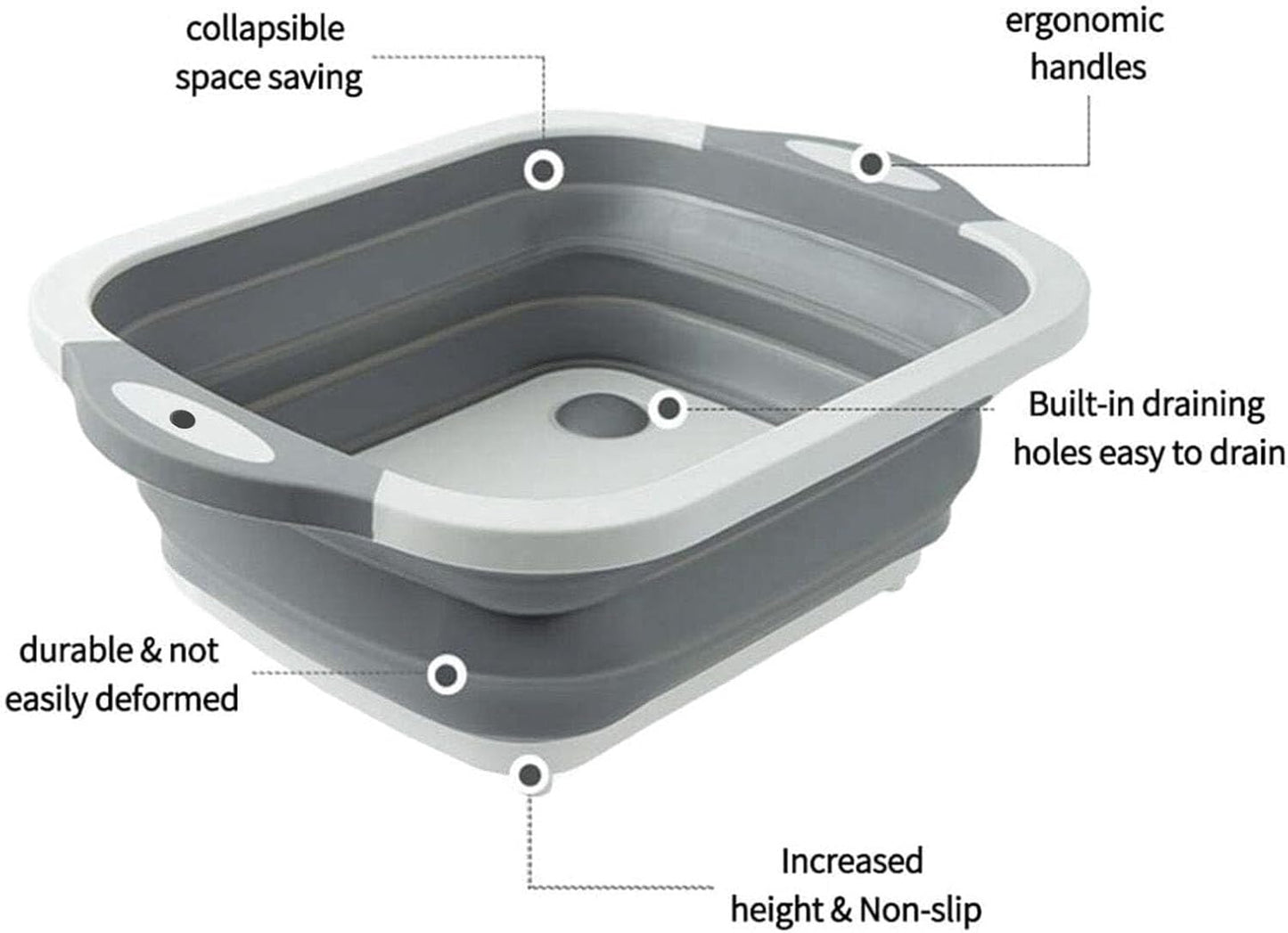 3-in-1 Green Collapsible Cutting Board & Drain Basin & Storage Tub - Portable Multifunctional Food Grade Storage Basket(37x27x12cm) - Image 3