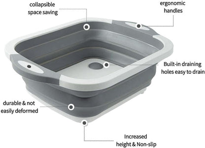 3-in-1 Green Collapsible Cutting Board & Drain Basin & Storage Tub - Portable Multifunctional Food Grade Storage Basket(37x27x12cm) - Image 3