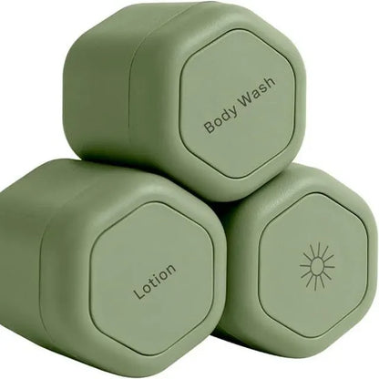 3-Piece Green Magnetic Travel Capsules - Leak-Proof & TSA-Friendly Cosmetic and Skin Care Containers
