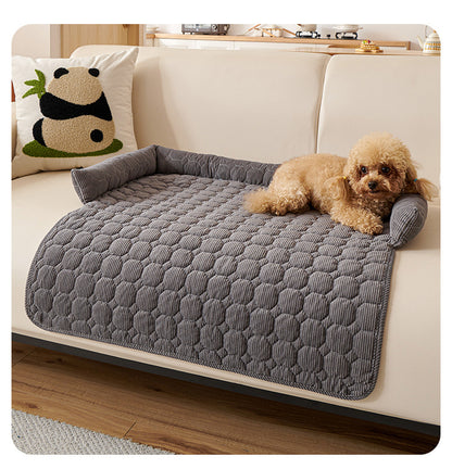 Dark Grey Pet Sofa Protector & Calming Bolster Bed with Diamond Lattice - 75x75CM Thickened Non Slip Furniture Cover for Cats & Dogs