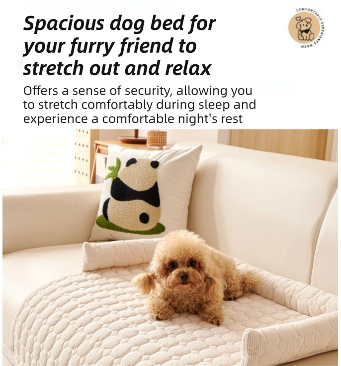 Beige Pet Sofa Protector & Calming Bolster Bed with Cable Knit - 75x75CM Thickened Non Slip Furniture Cover for Cats & Dogs - Image 5