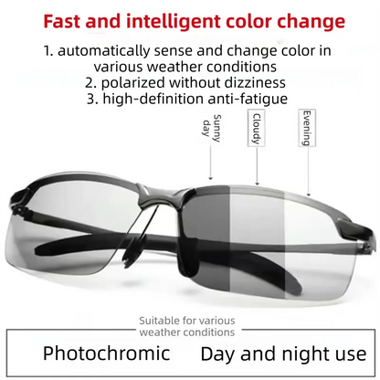 Black Photochromic HD Sunglass with Anti-Glare/Fatigue Polarization & Impact Resistant Alloy Frame for Day & Night Dual Use - Image 2