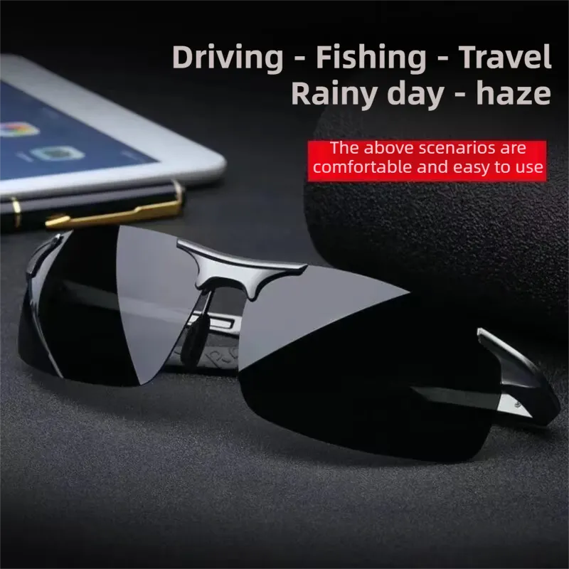 Black Photochromic HD Sunglass with Anti-Glare/Fatigue Polarization & Impact Resistant Alloy Frame for Day & Night Dual Use - Image 3