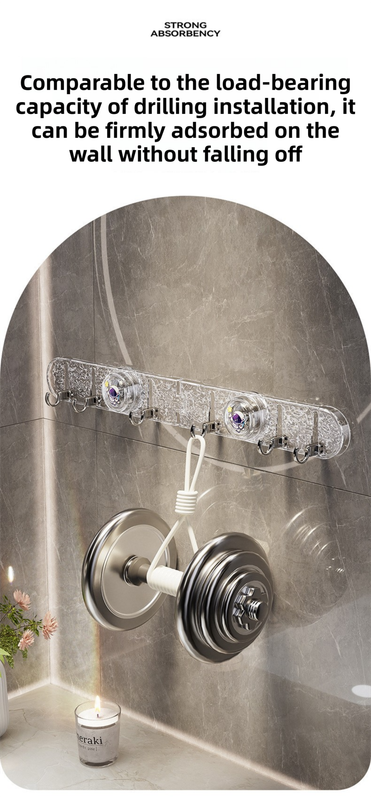 180° Foldable Hidden Hook Rail with Reusable Suction Cup - Waterproof Water Ripple Rack for Bathroom & Kitchen (Black-Transparency) - Image 4