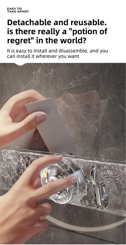 180° Foldable Hidden Hook Rail with Reusable Suction Cup - Waterproof Water Ripple Rack for Bathroom & Kitchen (Black-Transparency) - Image 7