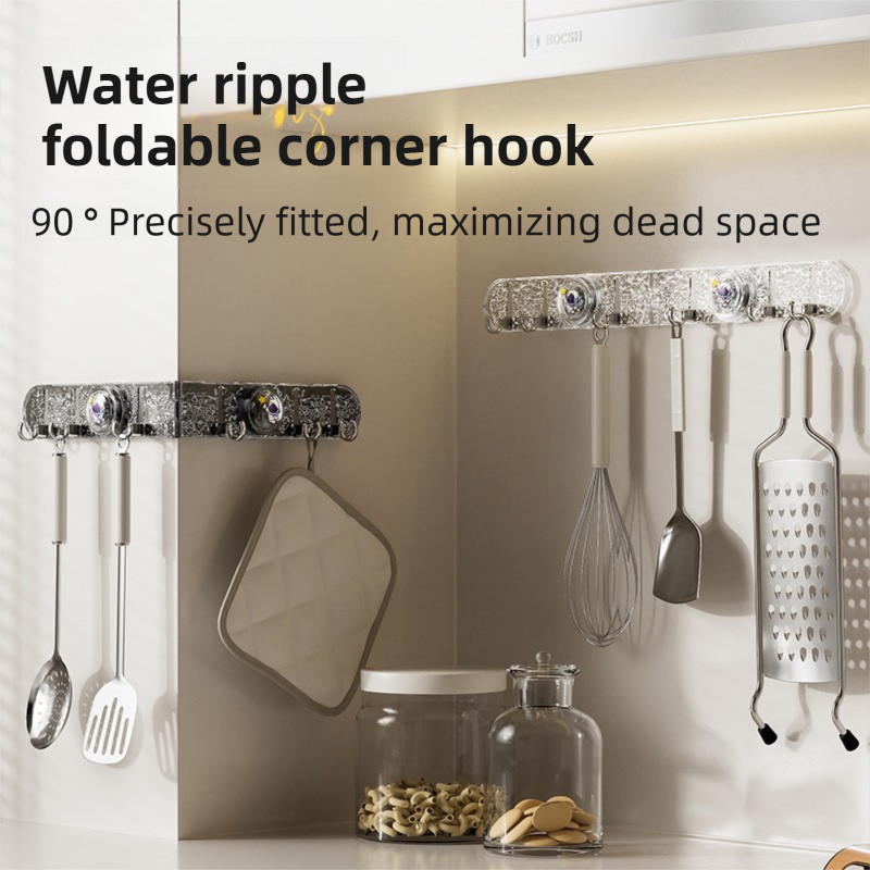180°Foldable Hidden Hook Rail with Reusable Suction Cup - Waterproof Water Ripple Rack for Bathroom & Kitchen (White-Transparency) - Image 2