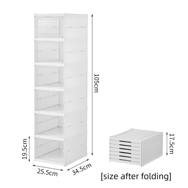 White 6-Layer Foldable Shoe Storage Tower with Transparent Display Panel & Back Ventilation - One-Pull Instant Setup Stackable Box (25.5x34.5x105CM) - Image 3