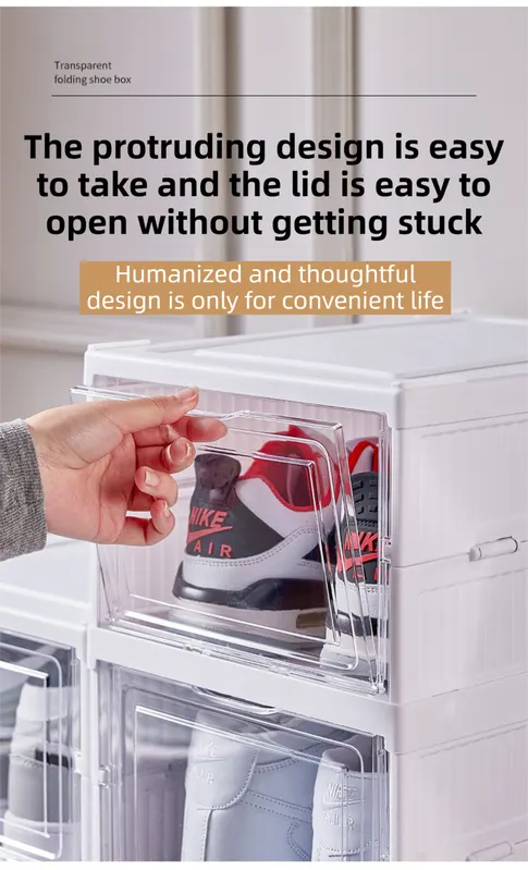 White 6-Layer Foldable Shoe Storage Tower with Transparent Display Panel & Back Ventilation - One-Pull Instant Setup Stackable Box (25.5x34.5x105CM) - Image 5