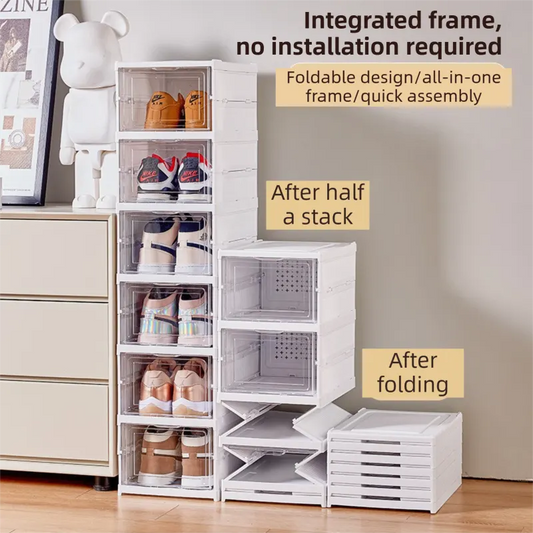 Transparent 3-Layer Foldable Shoe Storage Tower with Transparent Display Panel & Back Ventilation - One-Pull Instant Setup Stackable Box (25.5x34.5x52.5CM) - Image 3