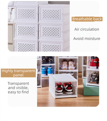 Transparent 3-Layer Foldable Shoe Storage Tower with Transparent Display Panel & Back Ventilation - One-Pull Instant Setup Stackable Box (25.5x34.5x52.5CM) - Image 5