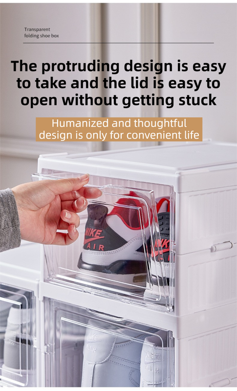 Transparent Brown 6-Layer Foldable Shoe Storage Tower with Transparent Display Panel & Back Ventilation - One-Pull Instant Setup Stackable Box (25.5x34.5x105CM) - Image 6
