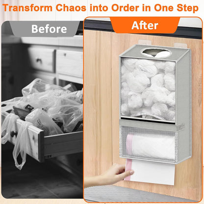 2-in-1 Grey Kitchen Plastic Bag & Trash Bag Roll Dispenser - Hanging Grocery & Produce Bag Organizer (17.5x9.9x5.8 inch) - Image 3