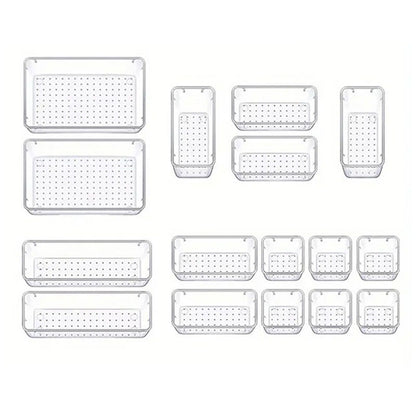 16PCS Transparent Stackable Organizer Set - 4-Size Versatile Desktop & Drawer Divider