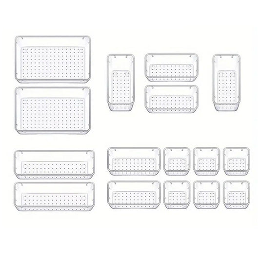16PCS Transparent Stackable Organizer Set - 4-Size Versatile Desktop & Drawer Divider