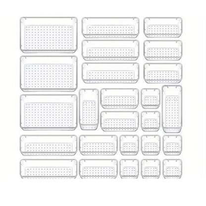 25PCS Transparent Stackable Organizer Set - 4-Size Versatile Desktop & Drawer Divider