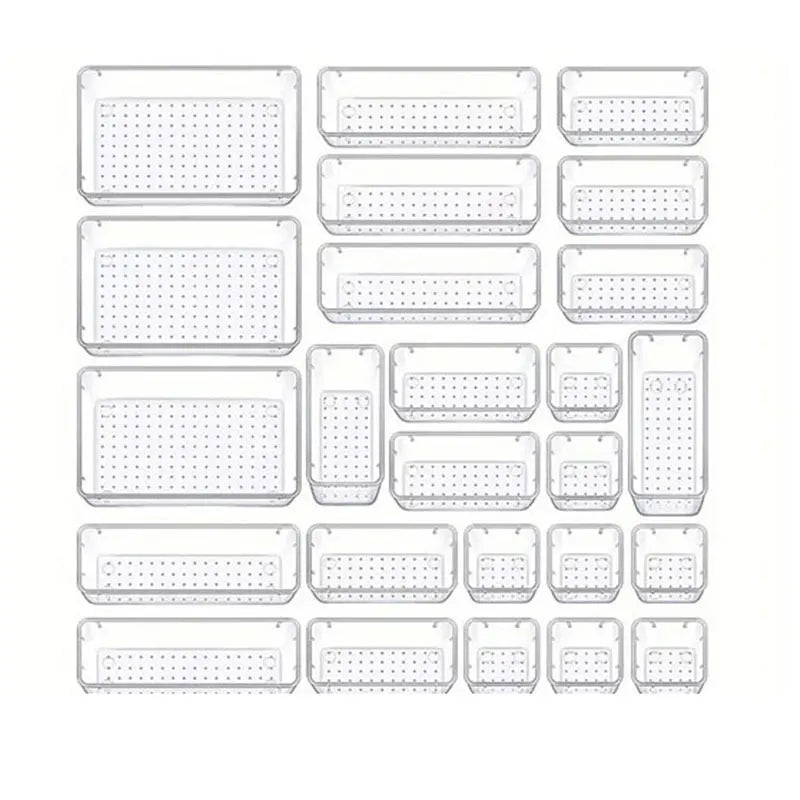 25PCS Transparent Stackable Organizer Set - 4-Size Versatile Desktop & Drawer Divider