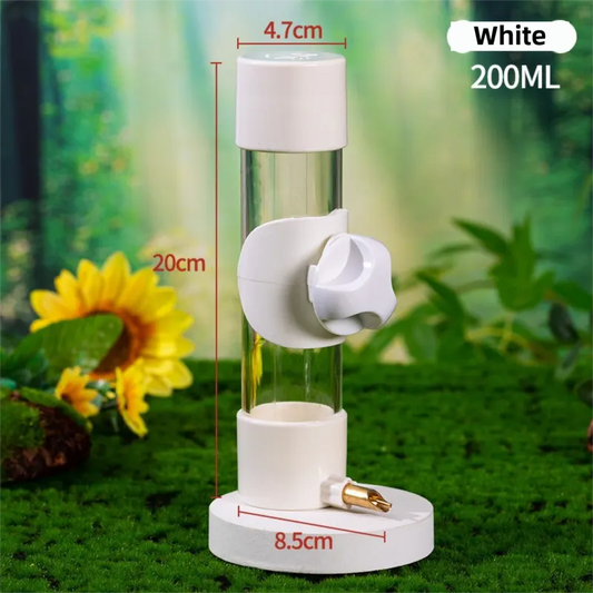 White Automatic Bird Water Dispenser with Extended Brass Needle Valve and Graduated Marking - 200ML Transparent Flat Cap Feeder
