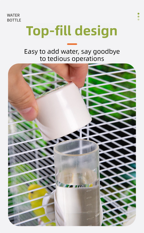 White Automatic Bird Water Dispenser with Extended Brass Needle Valve and Graduated Marking - 200ML Transparent Flat Cap Feeder - Image 3