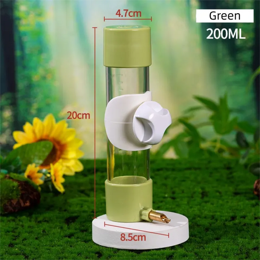 Green Automatic Bird Water Dispenser with Extended Brass Needle Valve and Graduated Marking - 200ML Transparent Flat Cap Feeder