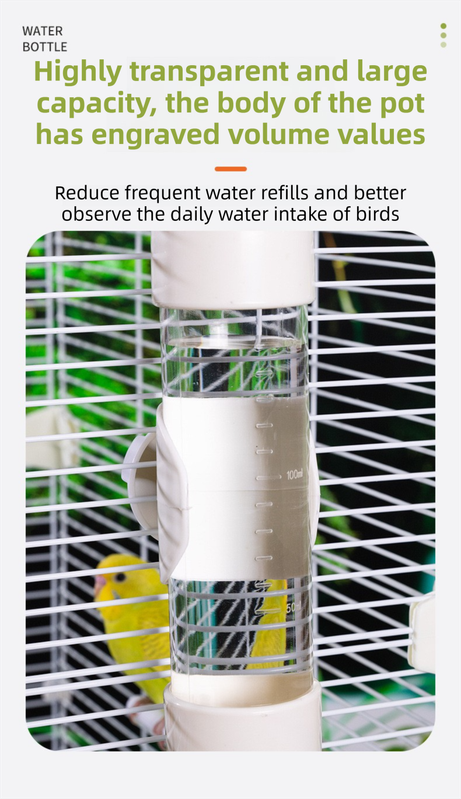 Green Automatic Bird Water Dispenser with Extended Brass Needle Valve and Graduated Marking - 200ML Transparent Flat Cap Feeder - Image 4