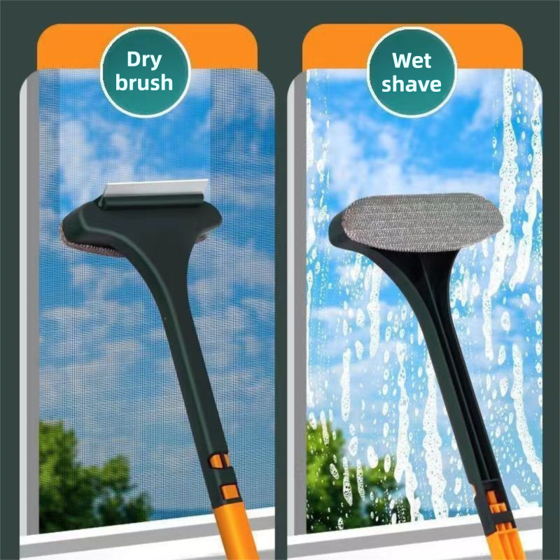 2-Pack 2-in-1 Professional Window Screen Brush & Glass Cleaner - Detachable Long-Handle Squeegee & Scrubber (White Green) - Image 3
