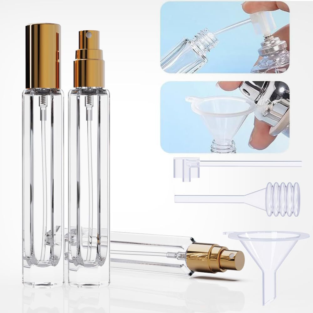 5-Piece Sliver Premium Glass Travel Perfume Atomizer Set - 10ml Portable Refillable Sprayers with Transfer Tools - Image 3