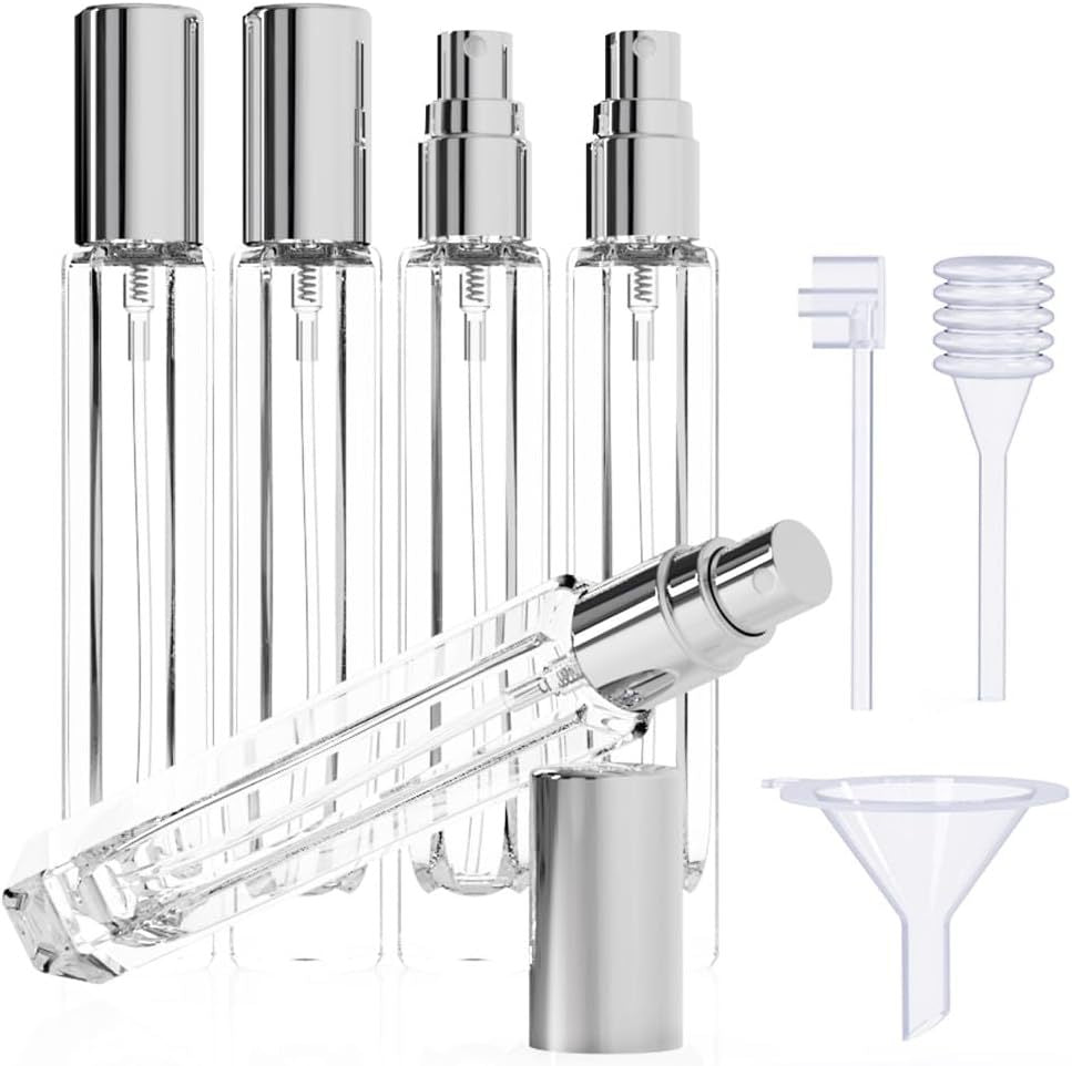 15-Piece/3-Set Sliver Premium Glass Travel Perfume Atomizer Set - 10ml Portable Refillable Sprayers with Transfer Tools