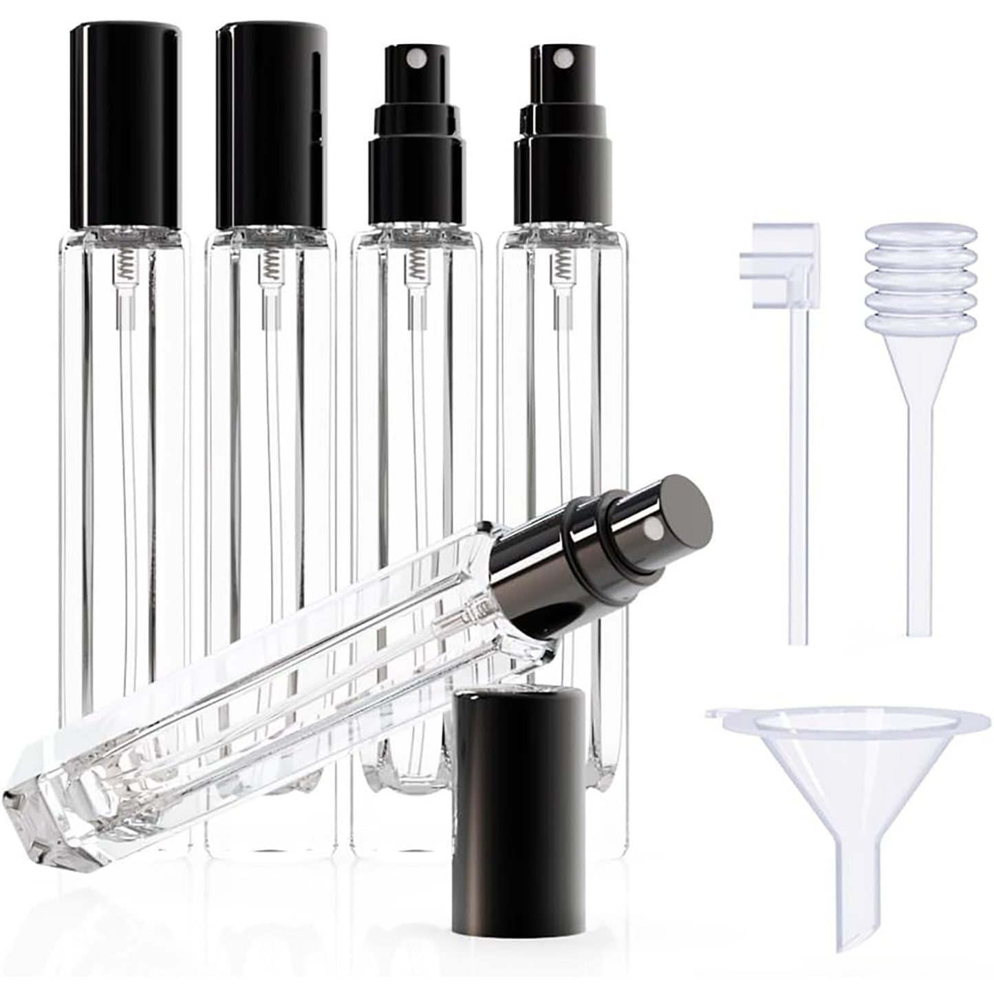 15-Piece/3-Set Black Premium Glass Travel Perfume Atomizer Set - 10ml Portable Refillable Sprayers with Transfer Tools