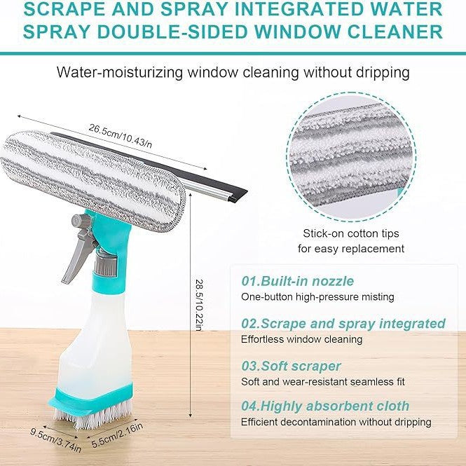 4-in-1 Versatile Window Cleaning Kit (4 Pack) - All-in-One Spray, Squeegee, Brush, and Plush Scrubber - Image 2