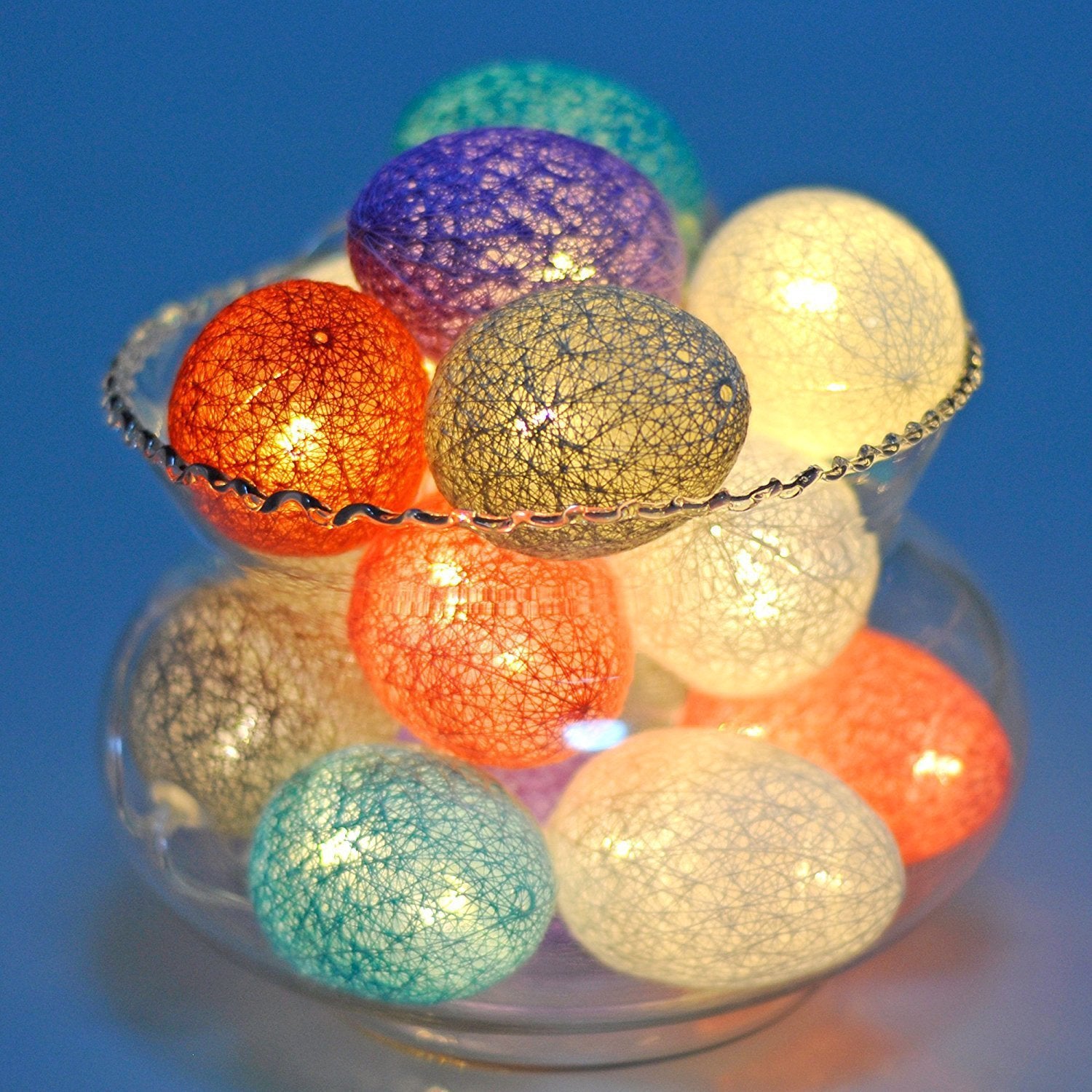 3M Easter Cotton Ball Egg String Lights (20 LED)  - Colorful Egg-Shaped Fairy Light Holiday Decor - Image 2